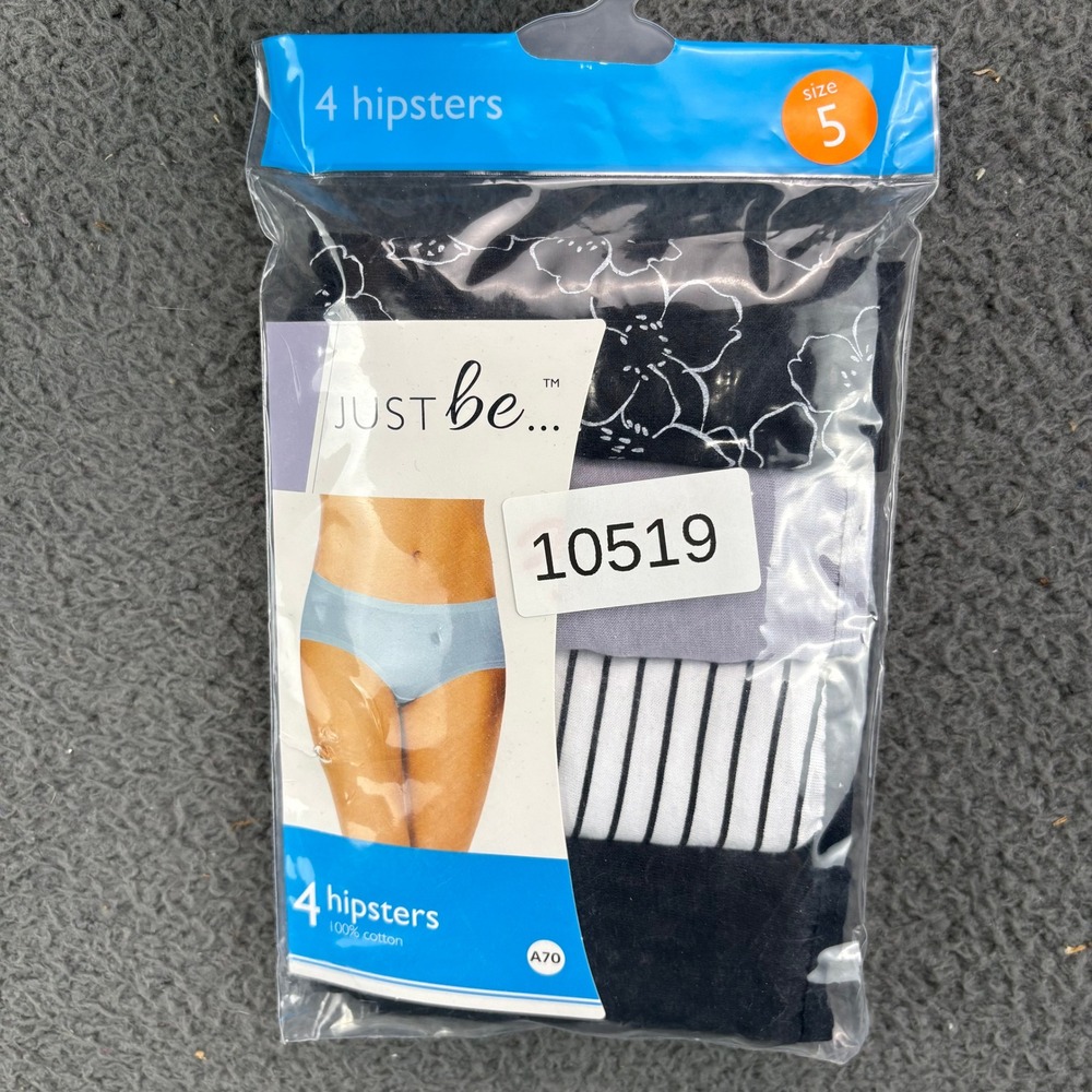 Just Be Women 4 Pack Hipster Panties 100% Cotton Size 5 Floral Stripe Black Gray